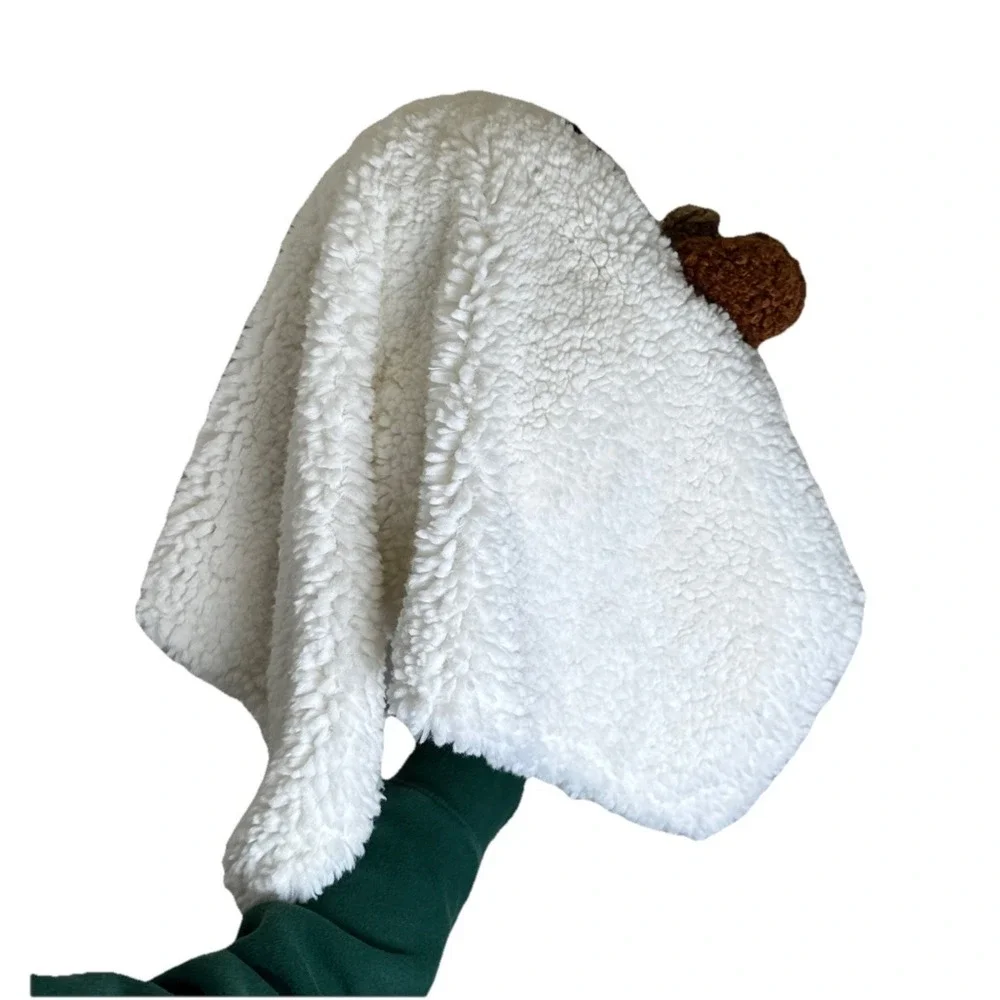 NEW Halloween Pottery Barn Gus The‎ Ghost Pillow holding Pumpkin White Sherpa PB